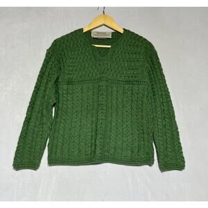 Aran Sweater Market Merino Wool Sweater XS Green Cable Knit V Neck Ireland